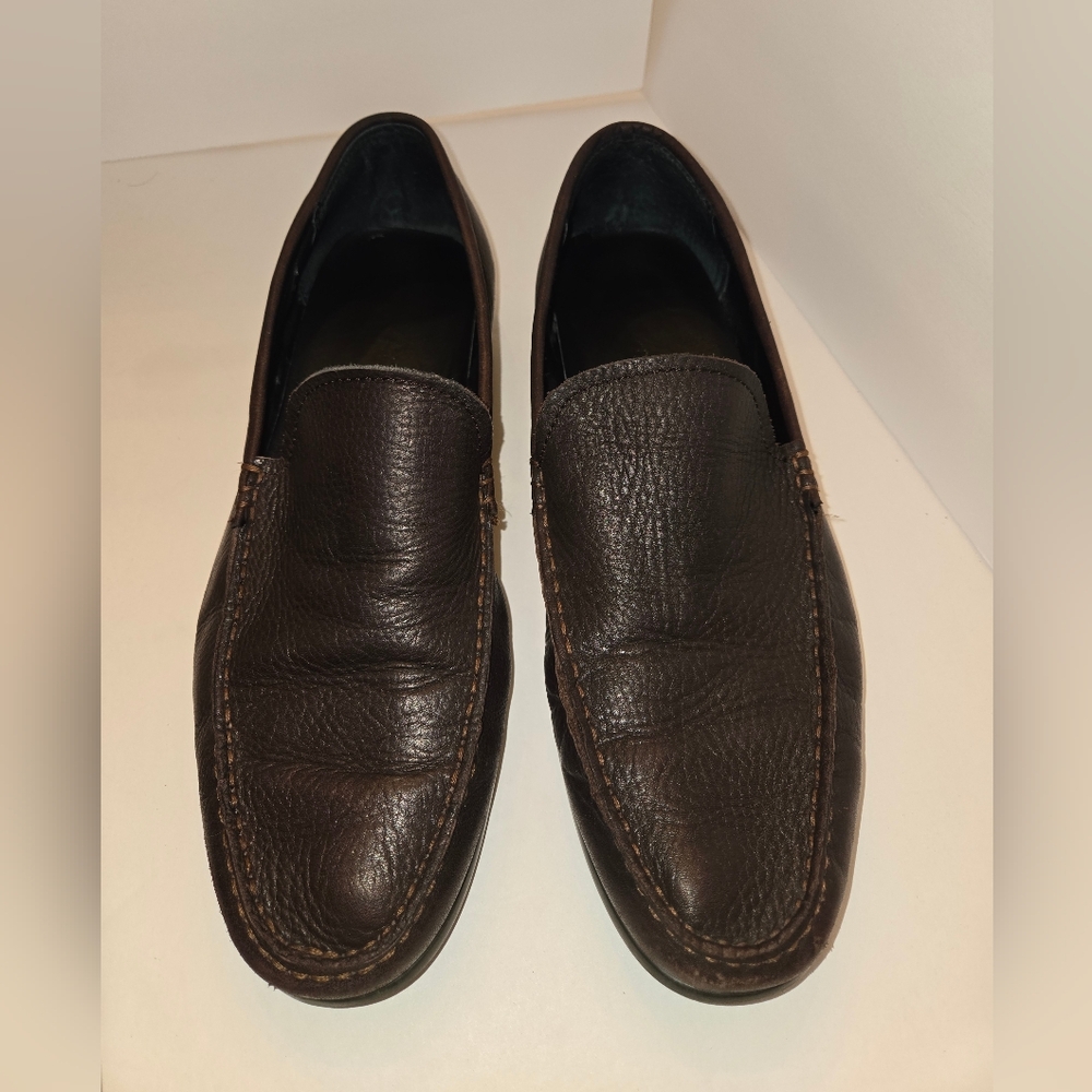 Calvin Klein Landen Men's sz 10.5 Brown Pebbled Leather Loafers